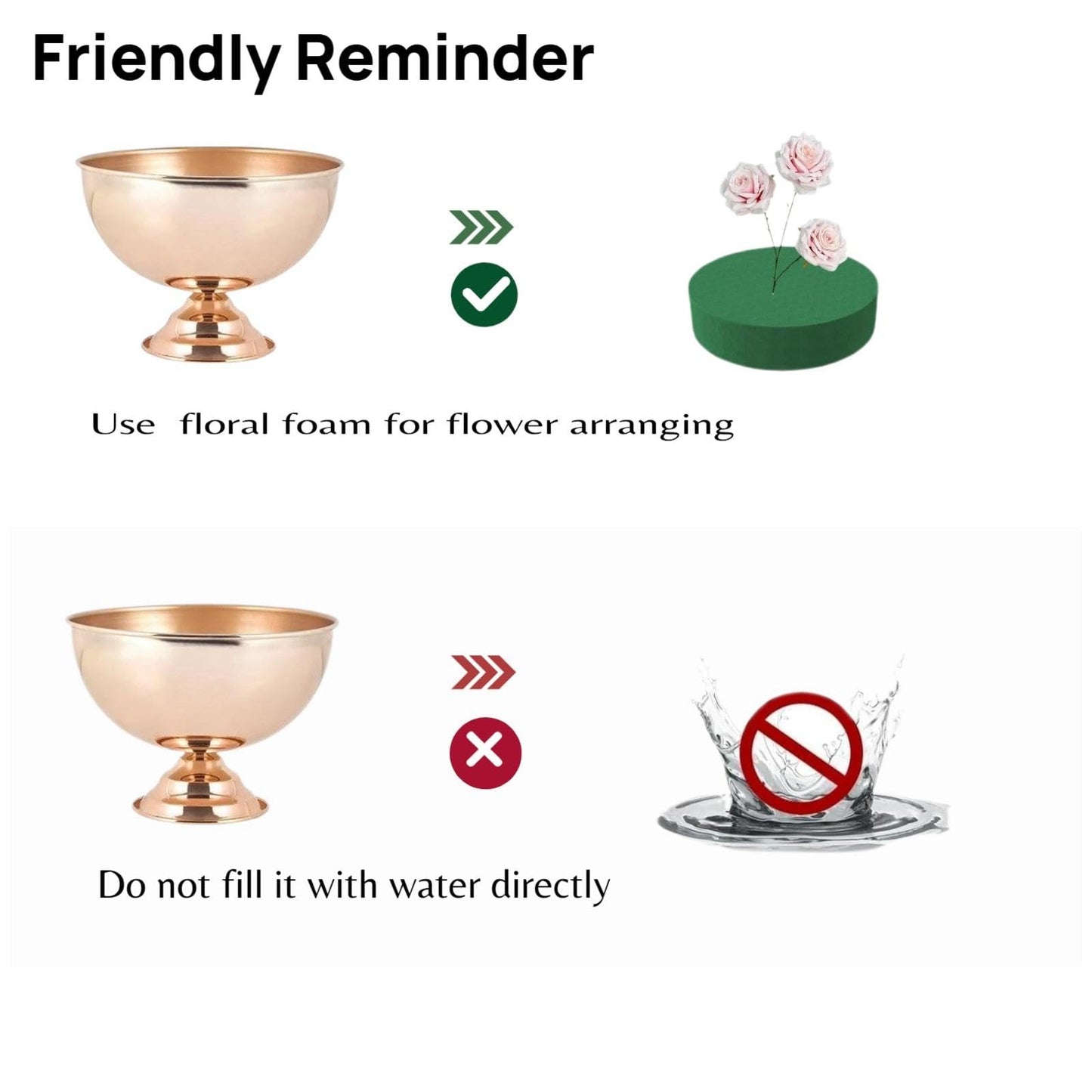 fehiuji Gold Vases for Centerpieces 2 Pack, 8.07 Inch Electroplated Mirror Finish Footed Bowl for Wedding & Home Decor
