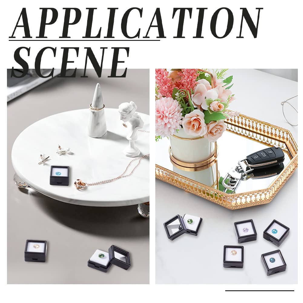 BENECREAT 36 Pcs Black Gemstone Display Box Plastic Transparent Bare Stone Box Black Square Jewelry Box 1.16x1.16x0.65 Suitable for Gemstone, Jewelry, Crystal Diamond Accessories Display
