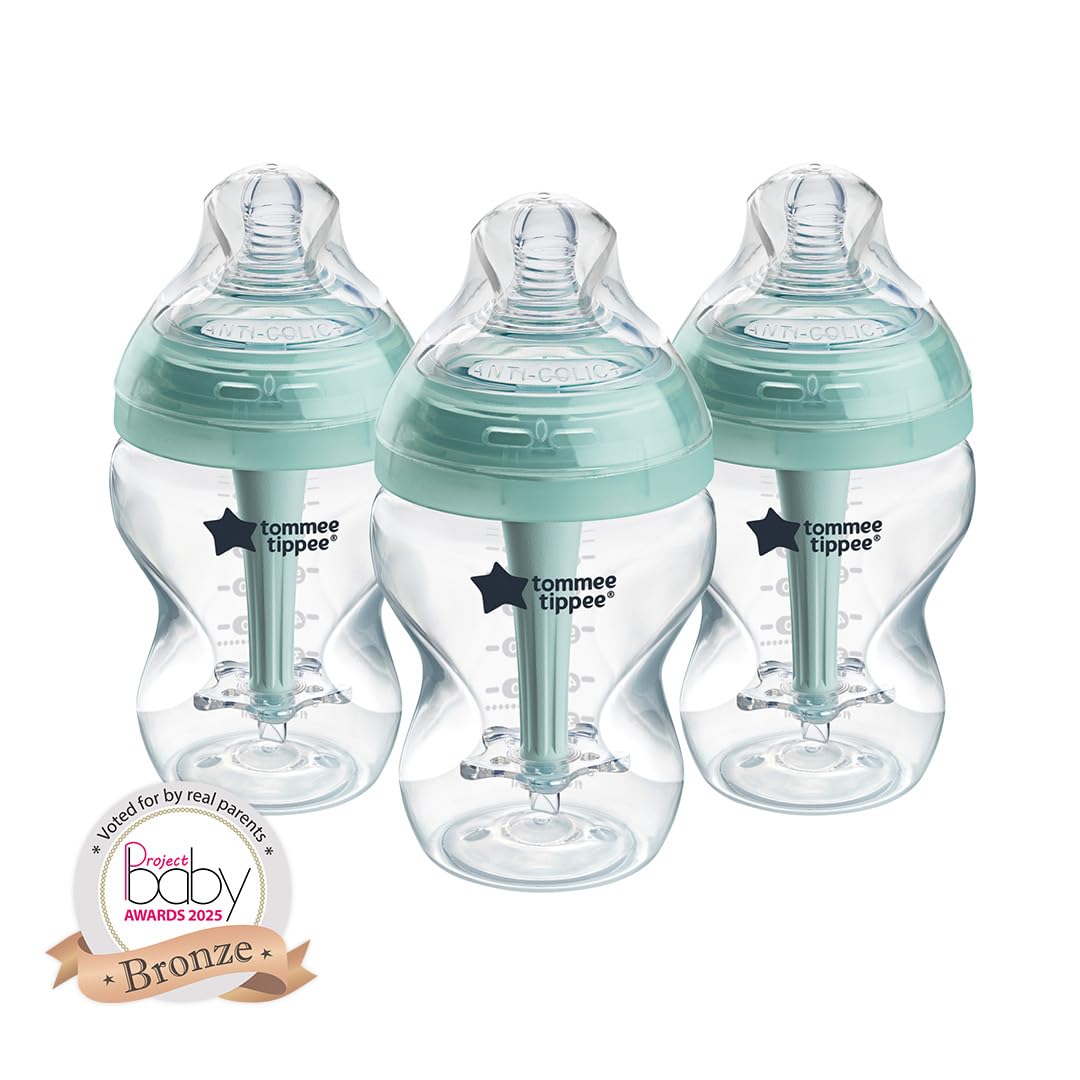 Tommee Tippee Advanced Anti-Colic Baby Bottles for 0m+, Pack of 3 260ml Baby Bottles, with Slow Flow Breast-Like Teat for a Natural Latch, Self-Sterilising and BPA Free, Baby Feeding Essentials