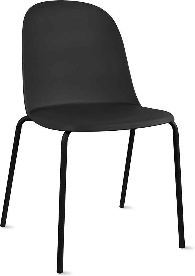 2xhome Modern Stackable Armless Dining Chair | Plastic Shell Seat with Metal Legs | Indoor or Outdoor Use | Home Kitchen Patio (2, Black, No Padding)