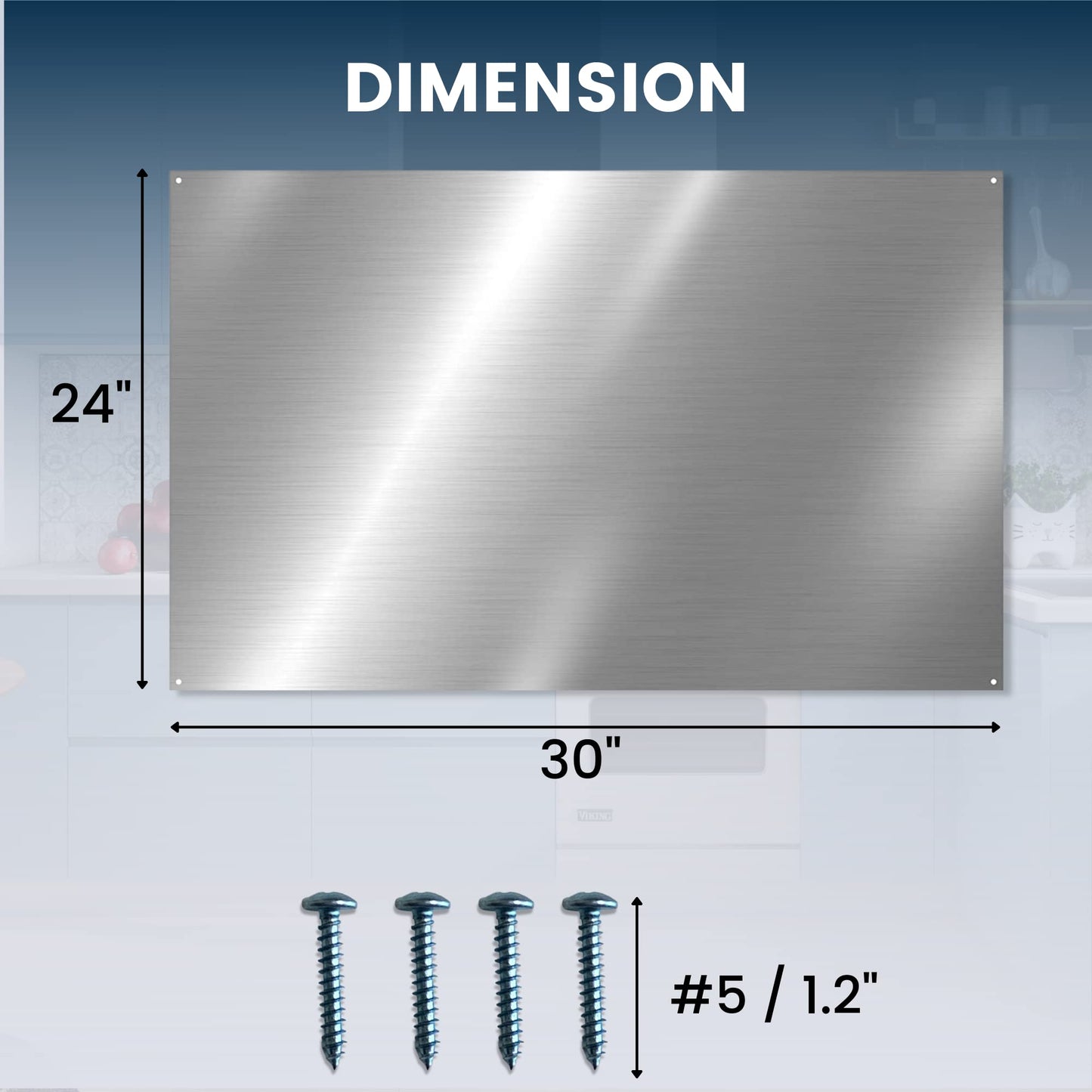 24" x 30" Reversible Metal Backsplash Matching screws | Compatible with Broan-NuTone SP3004 - Ultra Flat and Flushed Metal Panel Splatter Guard for Stovetop Easy Installation