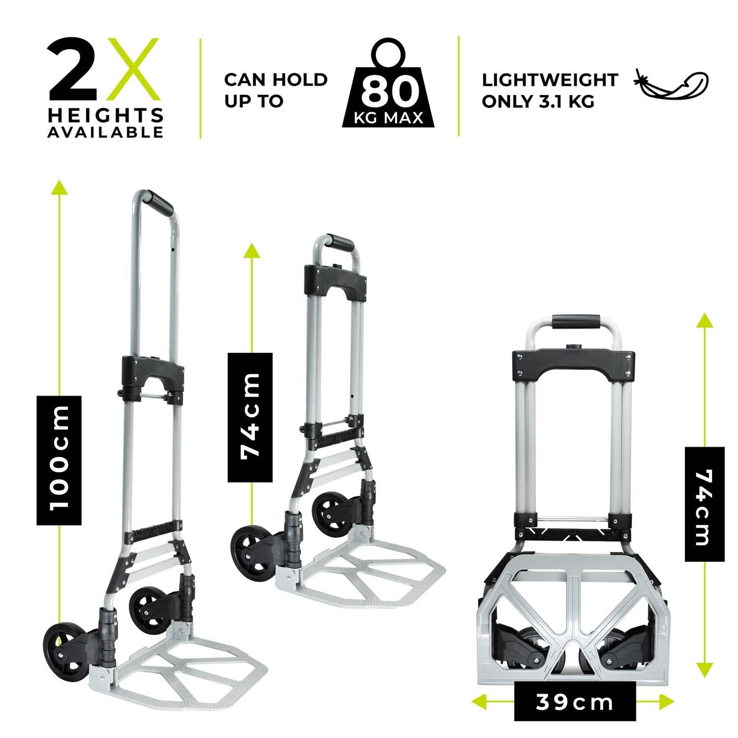 WMR Heavy Duty Folding Aluminium Hand Truck Trolley | Multi-Purpose Sack Barrow Cart | Lightweight & Durable Aluminium Trolley for Luggage, Groceries, Office, Warehouse | 80KG Load Capacity