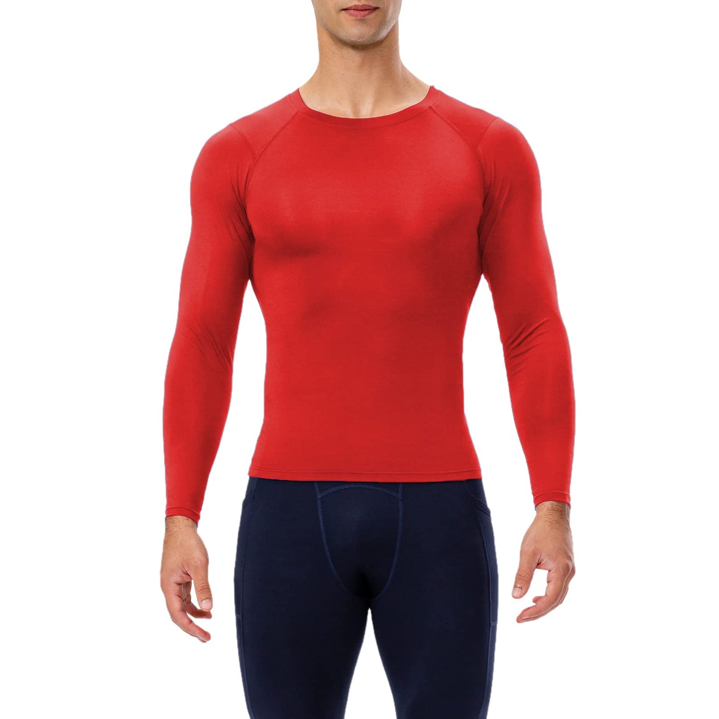 Men's Compression Shirt Long Sleeve Athletic Workout Dry Fit T-Shirts Top Active Sport Gear Baselayer Undershirt Red
