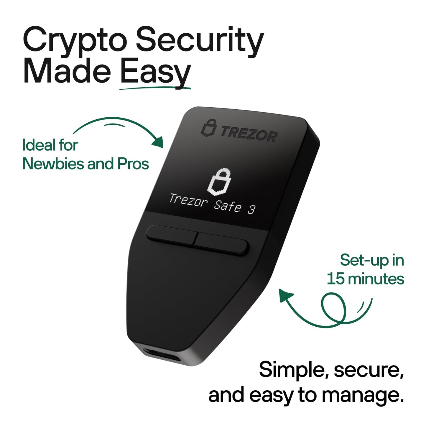 Trezor Safe 3 - Passphrase & Secure Element Protected Crypto Hardware Wallet - Buy, Store, Manage Digital Assets Simply and Safely (Cosmic Black)