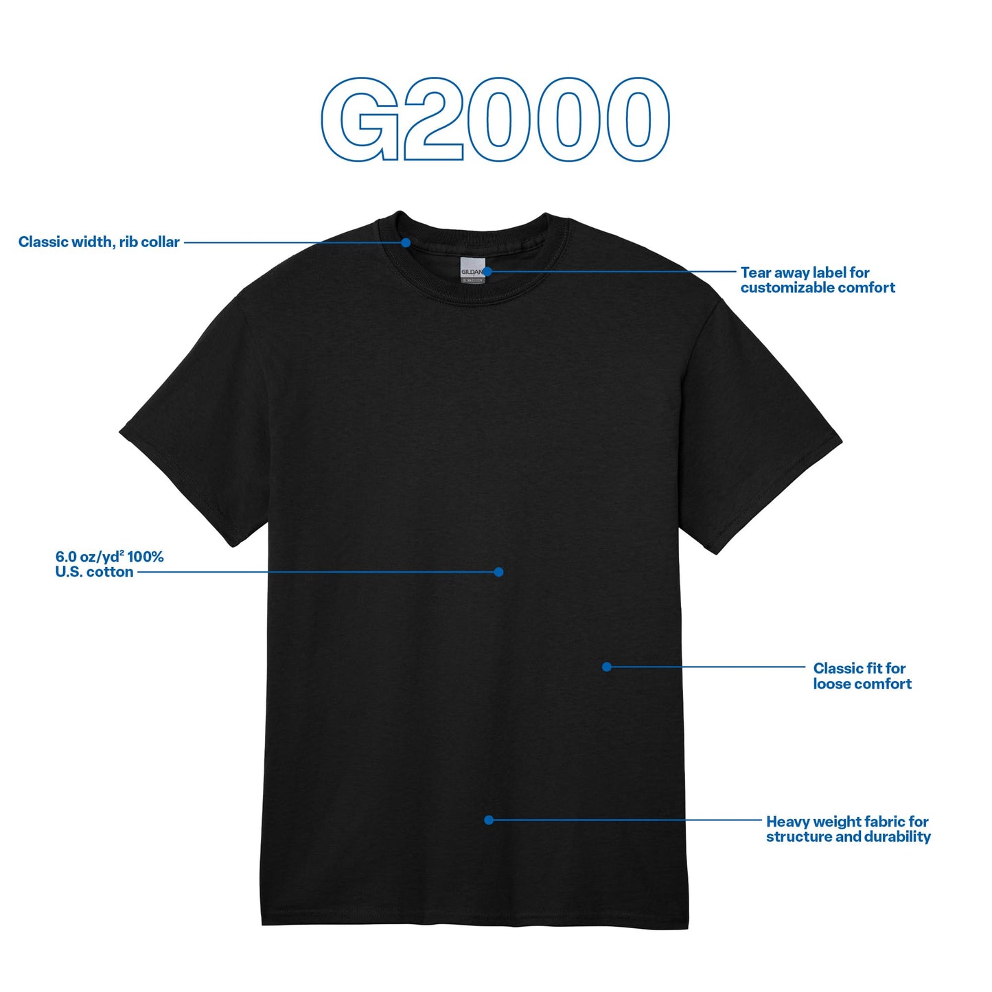 Gildan Adult Ultra Cotton T-Shirt, Style G2000, Multipack, Black (2-Pack), Medium