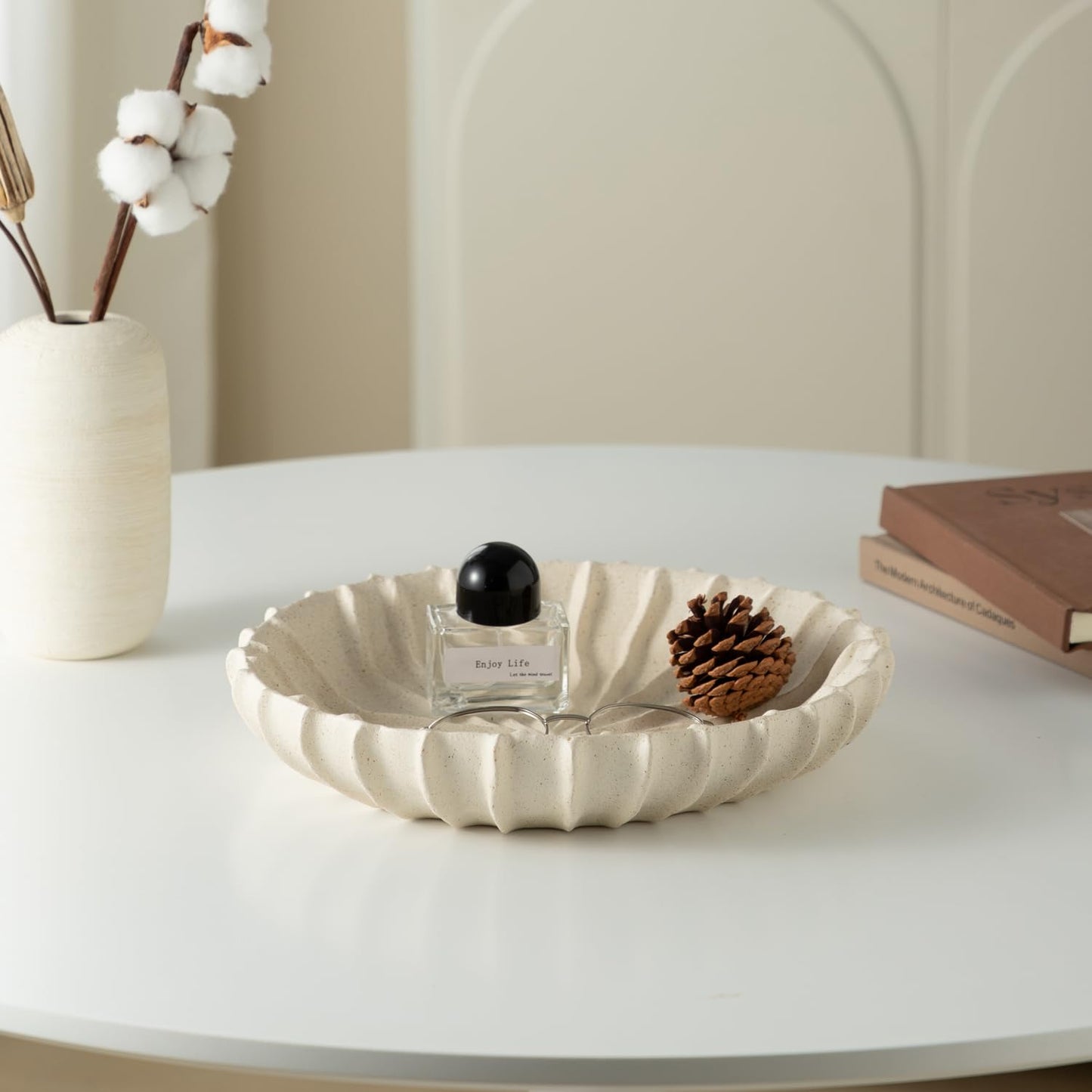 Dneuoir Large Decorative Bowl Fruit Bowl for Kitchen Counter, Resin Modern Decorative Tray for Home Decor, Key Bowl for Entry Table, Shelf, 11.2 Inch (Beige)