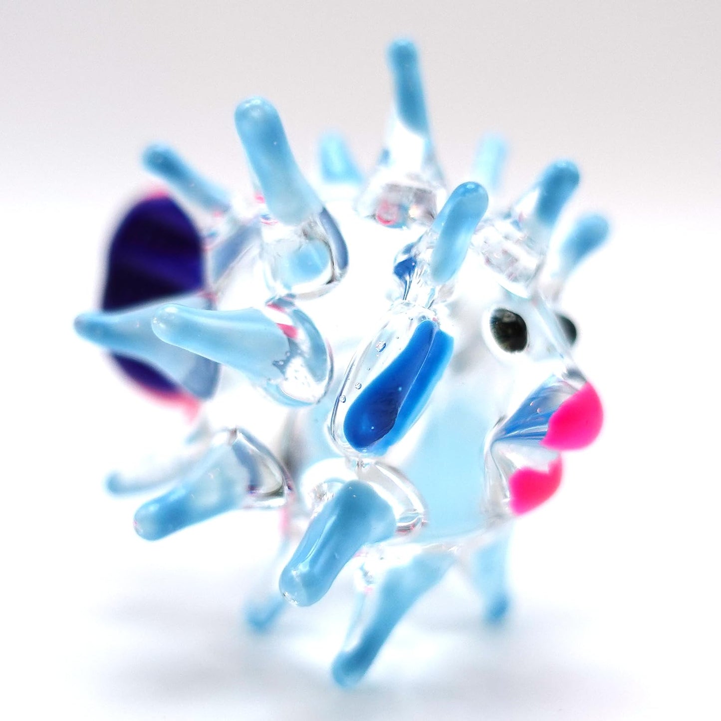 Sansukjai Puffer Miniature Hand Blown Glass Art Figurines Sea Animals Collectible Gift Home Décor (Blue)