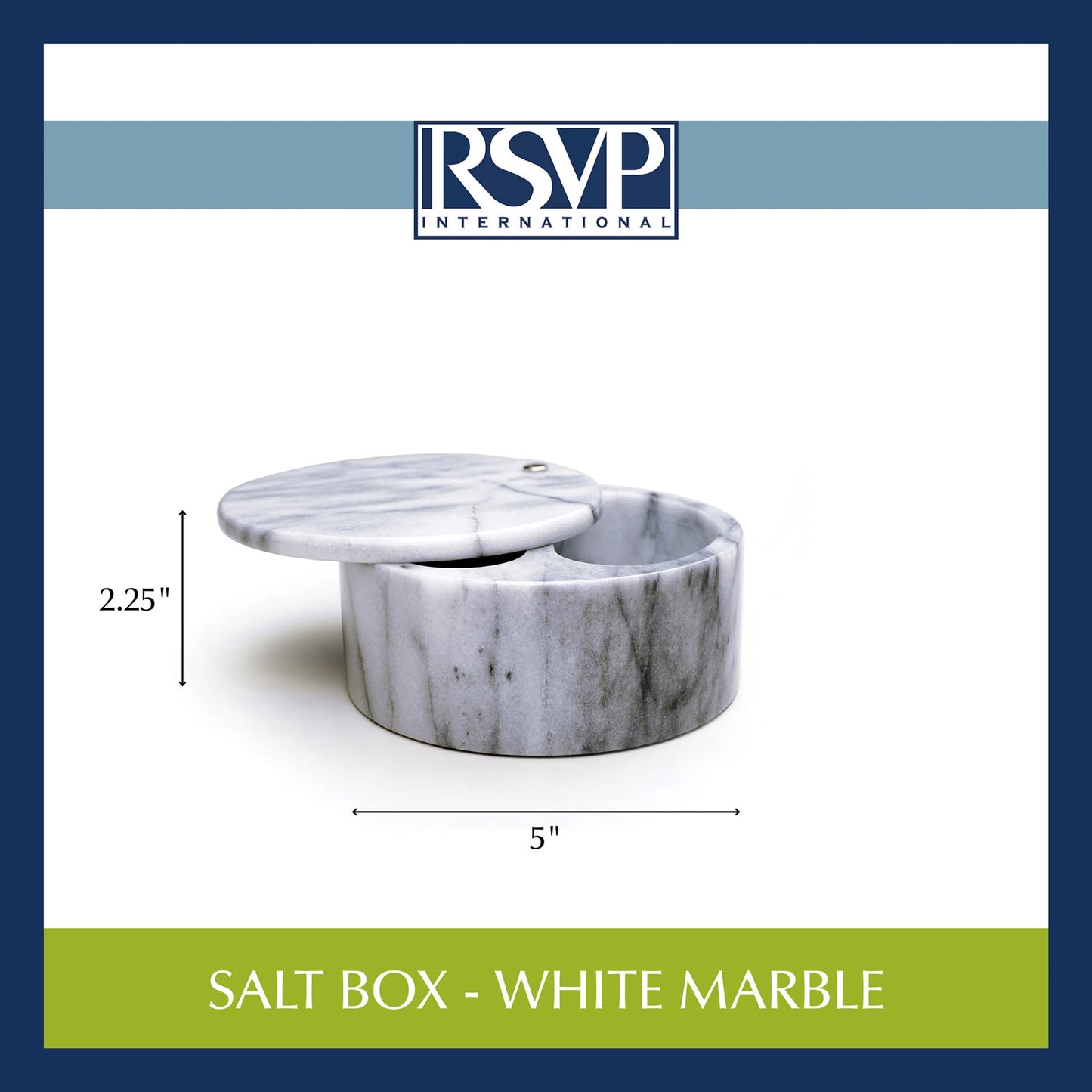 RSVP International Dual Compartment Box | Chic & Modern Herb Container | 10 Ounces Total | Swivel Top Protects Salts | Beautiful, Solid Marble, 5", White