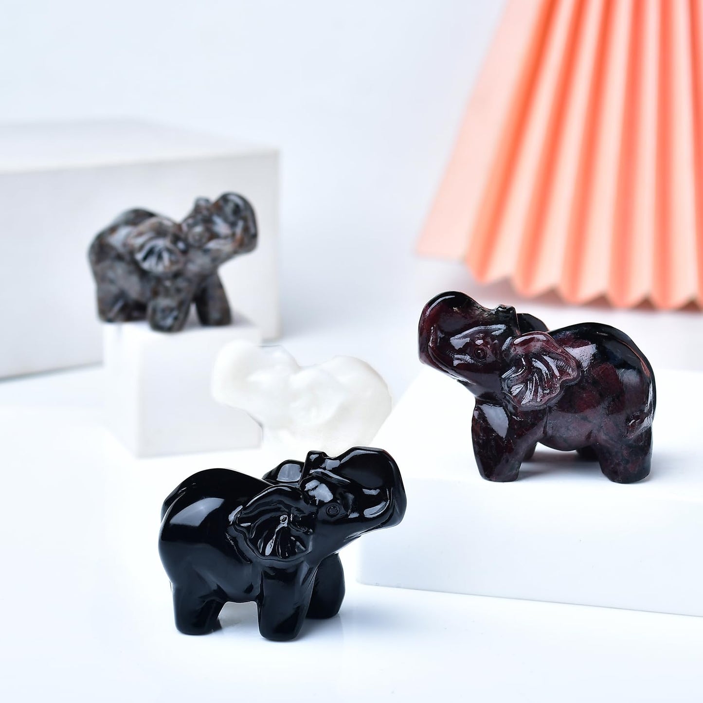 WUYOUSHI Flame Stone Crystal Elephant Statue 2" Healing Crystal Handmade Figurine Lucky Guardian Pocket Statues Reiki Meditation Office Home Decoration Gift