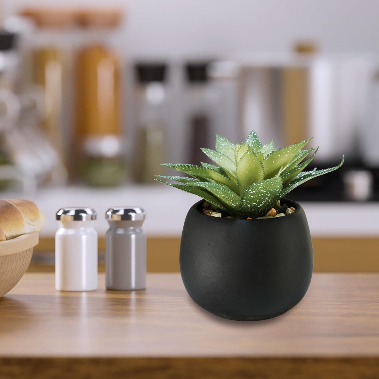 Winlyn Set of 3 Artificial Succulents Plants in Black Cement Planters Faux Potted Plants Aloe String of Pearls Donkey Tail Small House Plants 5" Tall for Table Shelf Home Office Bathroom Living Room
