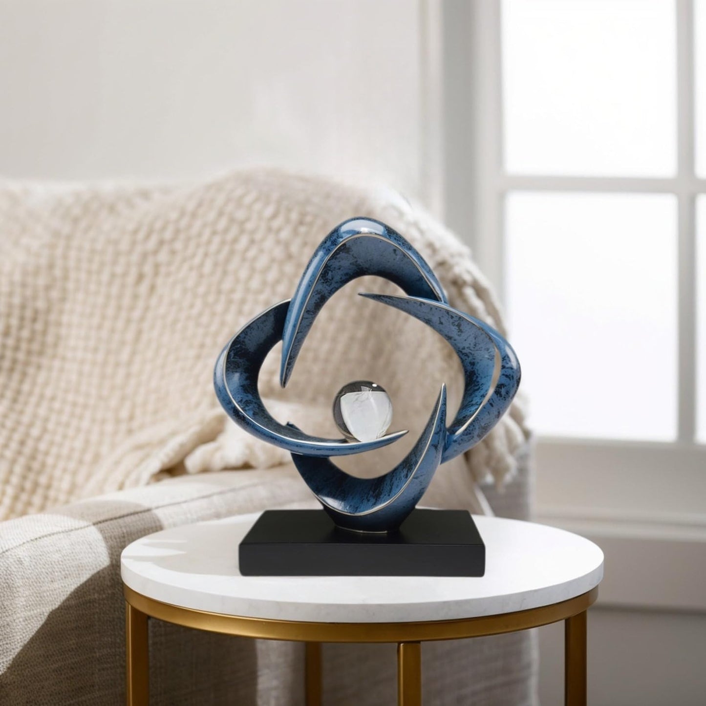 LuckySunDecorQZ Abstract Sculpture Art Home Decor Accents Modern Decorative Objects for Living Room Shelf Coffee Table TV Stand Cabinet Office Decor Accents (Blue)