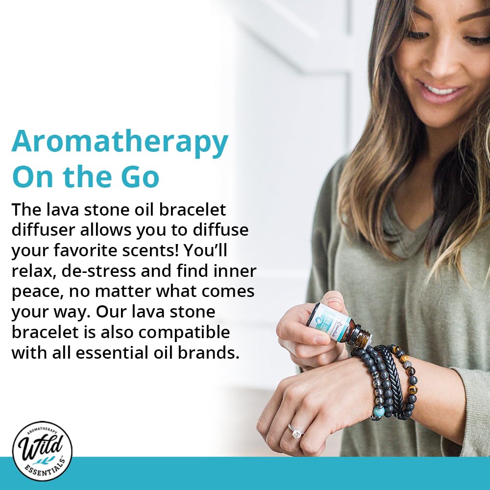 Wild Essentials 2 Bracelet Set, Yin Yang Lava Stones, White, Black, Expandable up to 8 inches, Aromatherapy Jewelry for Women, Men, Best Friends, His and Hers, Essential Oil Diffuser, Grounding Calm
