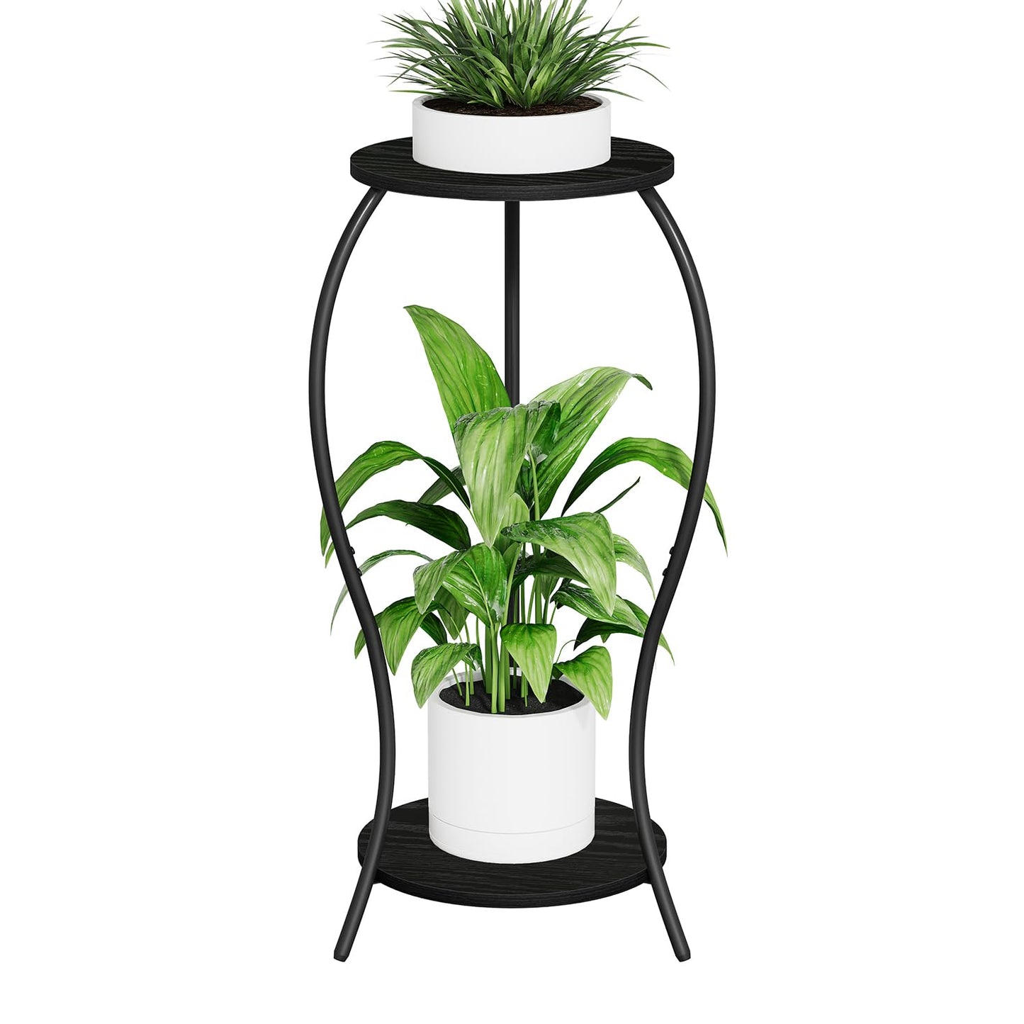 VYUOL Plant Stand Indoor, 2 Tier Round Tall Plant Stand, Flower Pot Stand, Plant Shelf Rack, Corner Plant Stand for Planter Garden Balcony Patio Living Room, Black