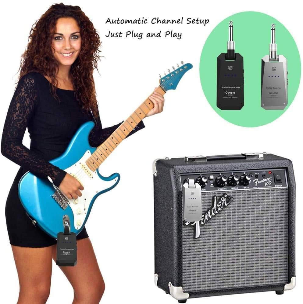 Getaria Wireless Guitar Transmitter Receiver Set 5.8GH Wireless Guitar System 4 Channels for Electric Guitar Bass (Silver/Black)
