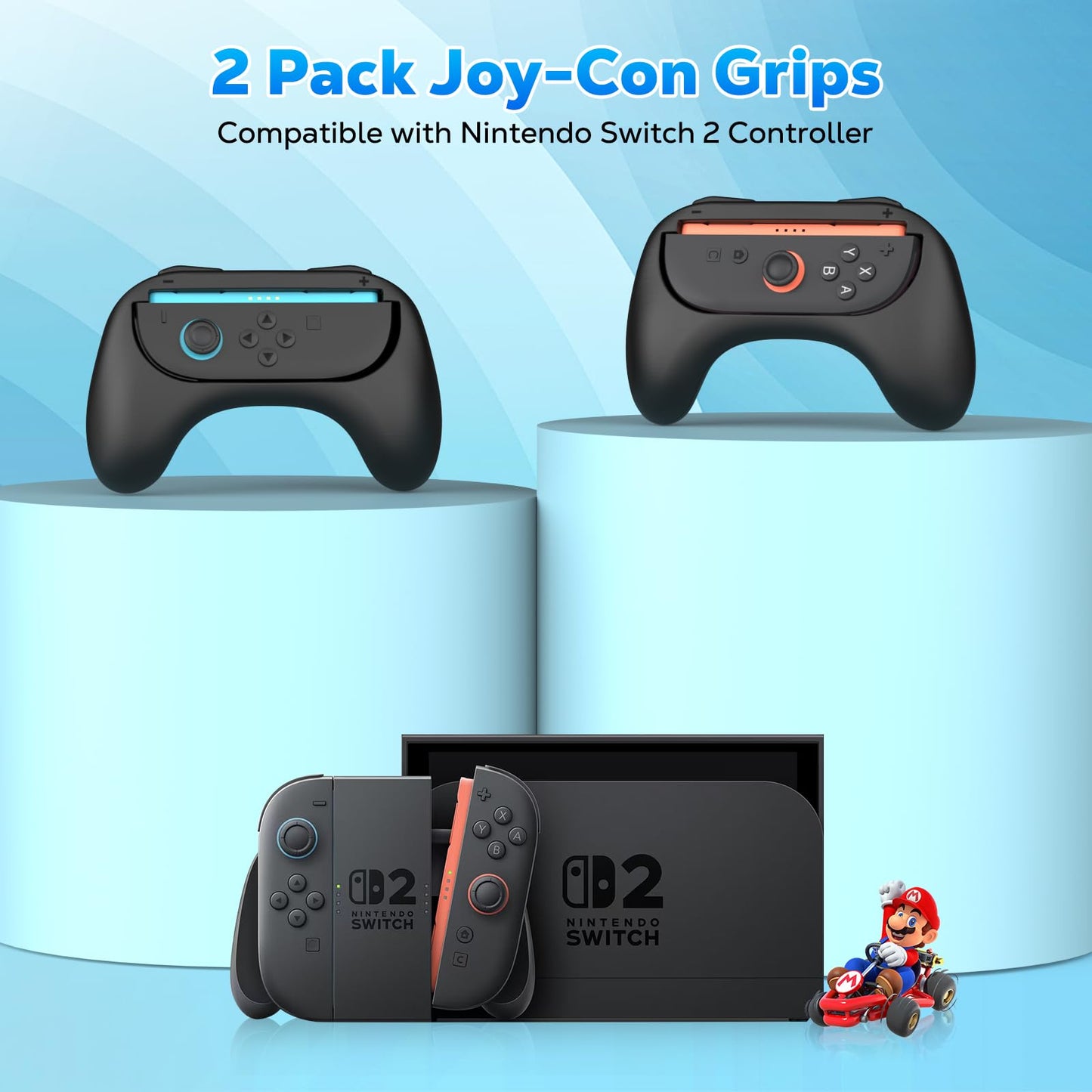 MoKo Hand Grips for Nintendo Switch 2 Joy-Con, Ergonomic Joy-Con Controller Accessories for Switch 2 2025, Slip and Wear-Resistant Comfort Handles, Black, 2 Pack