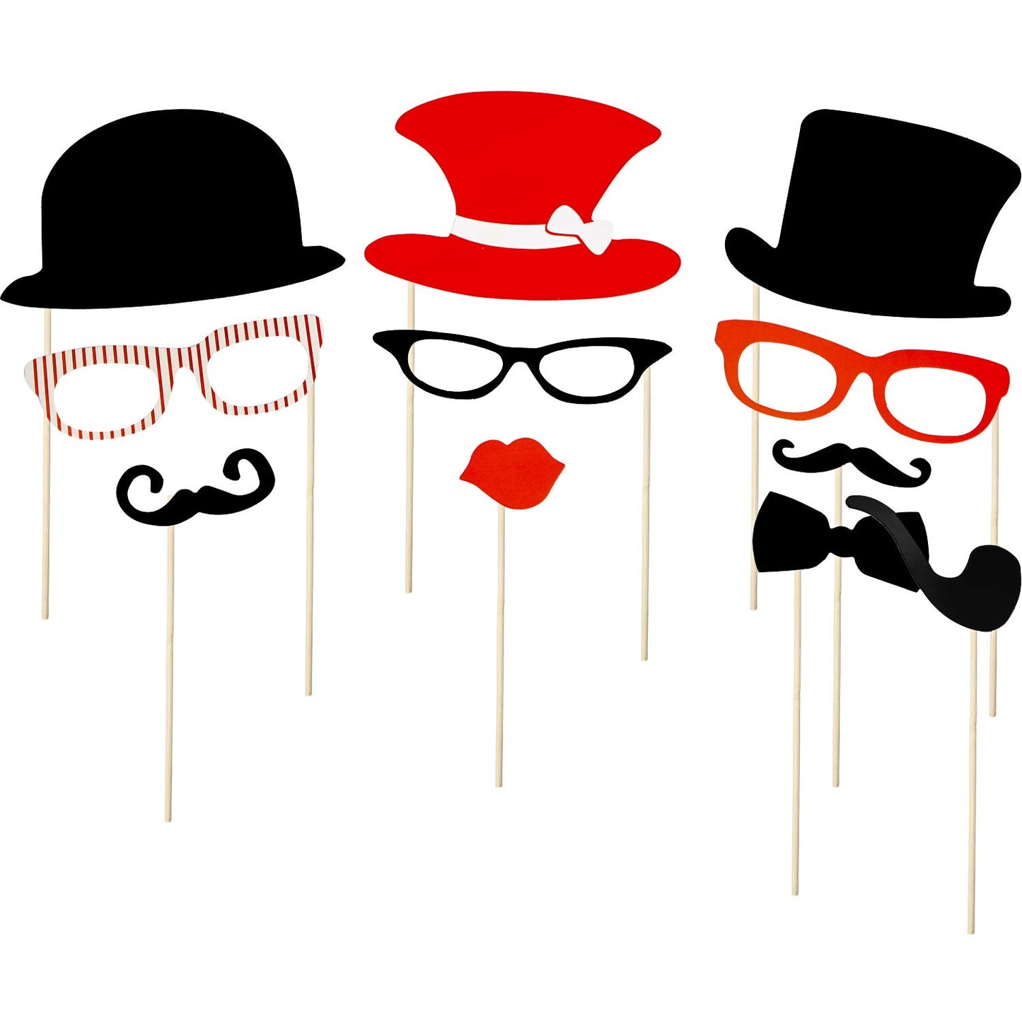 Gejoy 60 Pieces Photo Booth Props DIY Kit Graduation Funny Selfie Props Accessories for Wedding Prom Party Supplies Favors with Mustache on a Stick, Hats, Glasses, Mouth, Bowler, Bowties