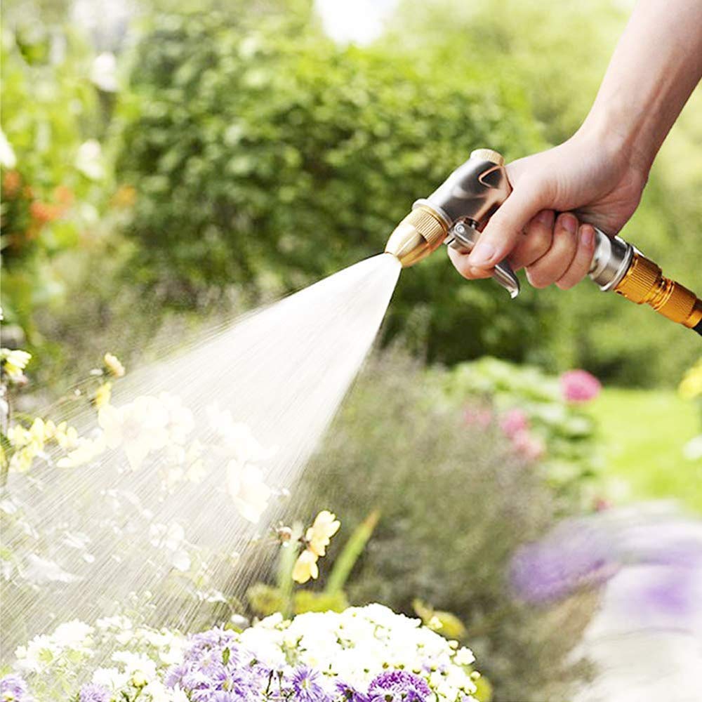 FANHAO Garden Hose Spray Gun with Full Brass Nozzle, 100% Heavy Duty Metal Water Gun, High Pressure Adjustable Spray Nozzle for Plants Watering, Cleaning, Car Washing and Pets Showering