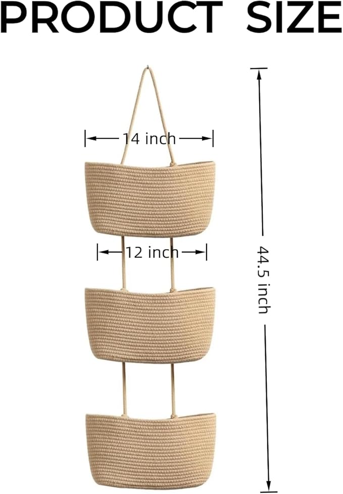 Over the Door Organizer, 3 Tier Hanging Wall Basket Storage