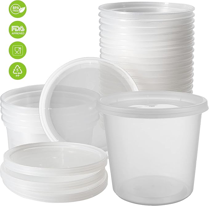 DuraHome Deli Containers with Lids 24oz. Leakproof 30 Sets BPA-Free Plastic