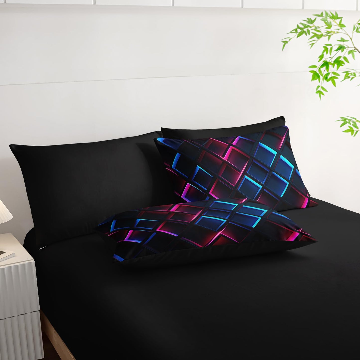 Nttopship Blue Black Geometric Comforter Set Twin Size 3D Stereoscopic Square Bedding Set Honeycomb Bedding Set 7 Pieces Modern Style Geometry Decor with Pillowcases,Flat, Fitted Sheet