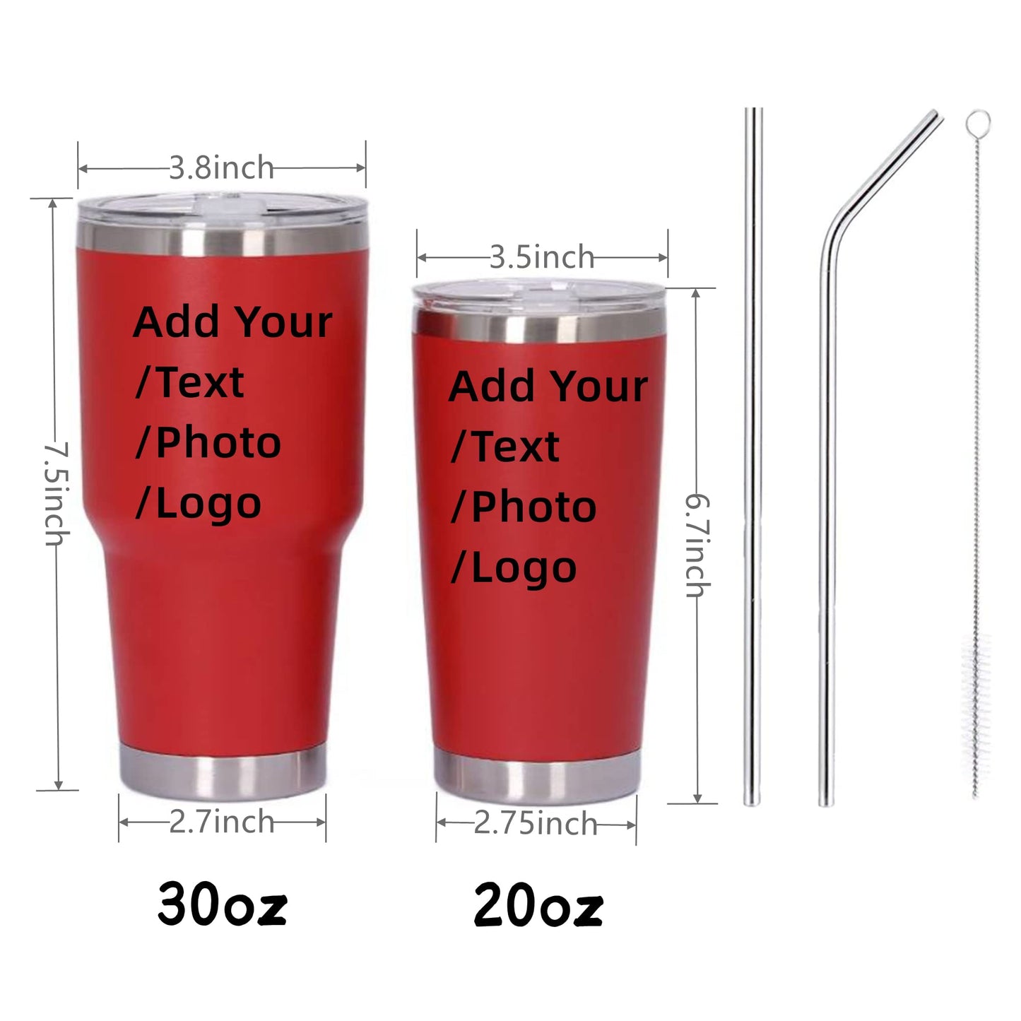 Personalized Photo 20oz 30oz Stainless Steel Tumbler,Custom Coffee Tumbler Cup With Lid And Strawstraw Vacuum Insulated With Text Photo Logo (PERSONALIZED)
