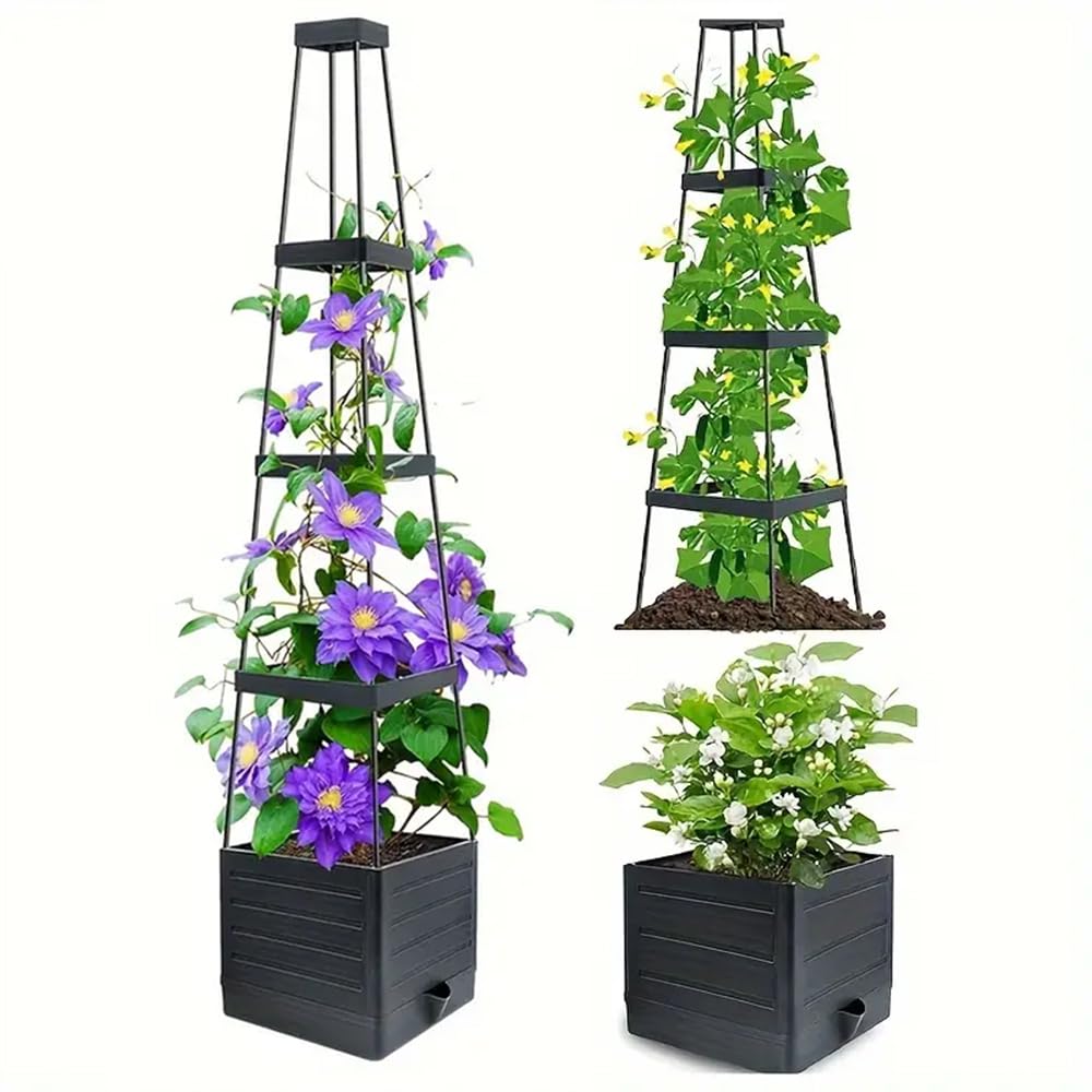 Qhinaster Raised Garden Bed Planter Box with Trellis 57" Self-Watering Tomato Cage Planters for for Climbing Vegetable and Plants, Raised Tomato Planter Boxes (1 pcs)