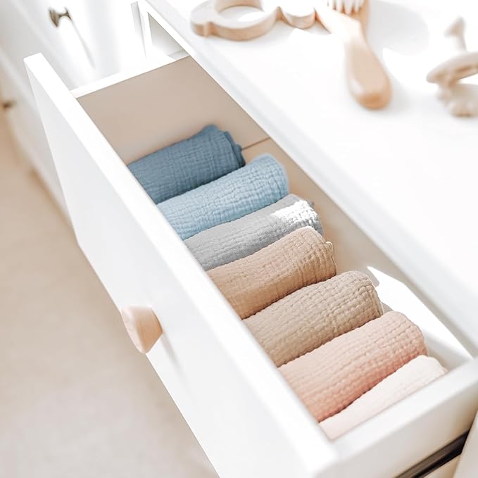 Konssy 7-Pack Ultra Soft Muslin Cotton Face Wash Cloths, Reusable Absorbent