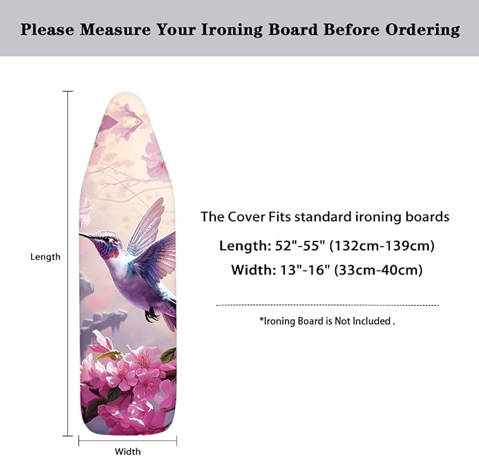 Hummingbird Flower Ironing Board Cover and Pad Standard Size Padding Decorative