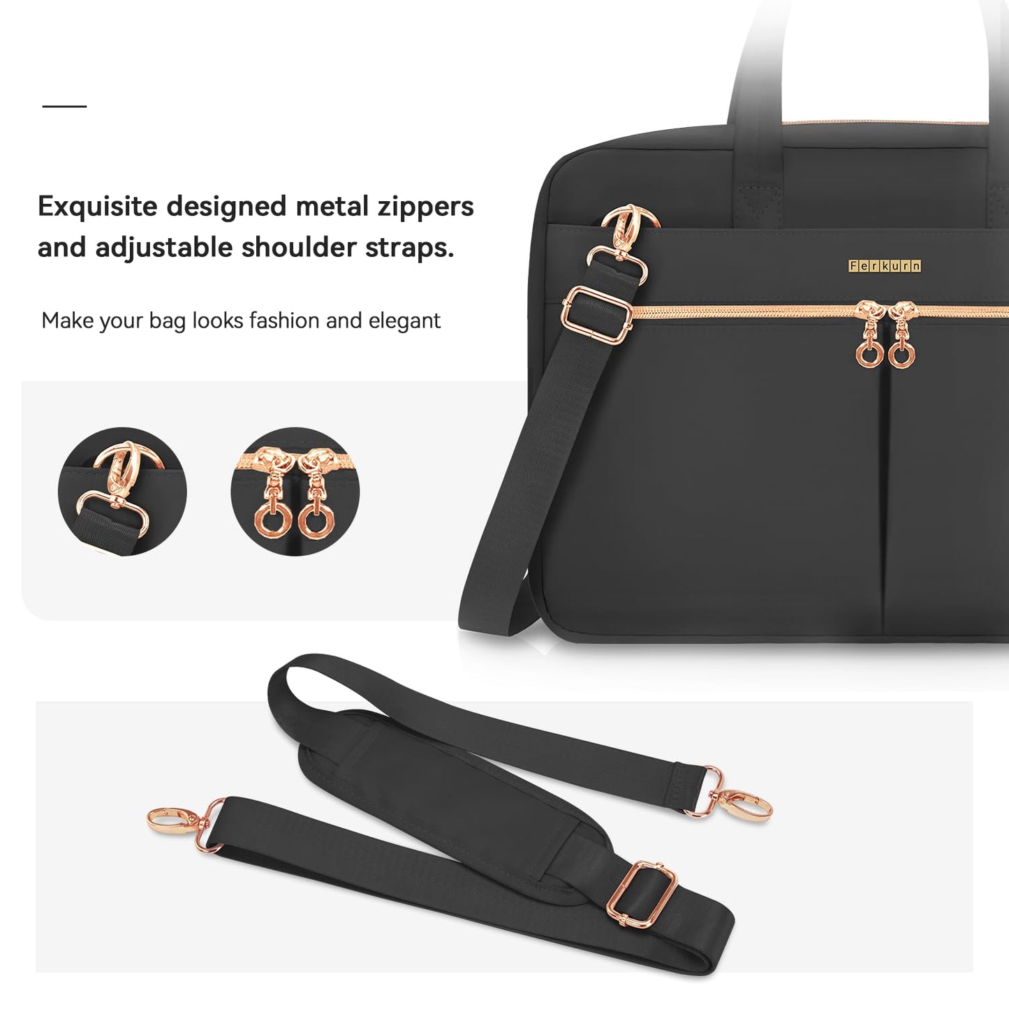 Ferkurn Laptop Bag Case 15 15.6 16 inch Briefcase for Women Men Compatible with 15"/16" MacBook Pro/Air M3/M2/M1, 15" Surface Laptop 6/5/4 Book 3/2, XPS 15, HP Pavilion, Acer, ASUS, Samsung,Black