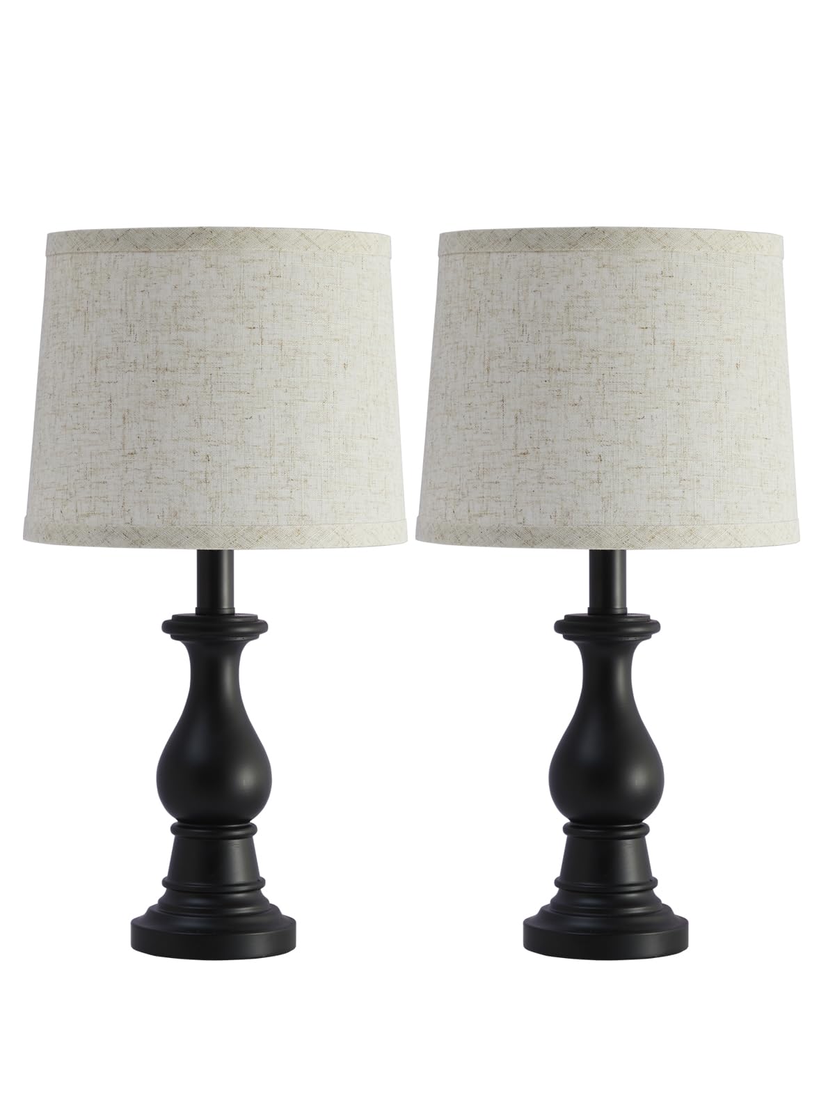 Hikczc Vintage Table Lamp for Living Room Bedroom, 18.5" Farmhouse Bedside Lamps Nightstand Lamp Set of 2, Table Lamps with Oatmeal Linen Lamp Shades, 2 LED Bulbs Included, Black