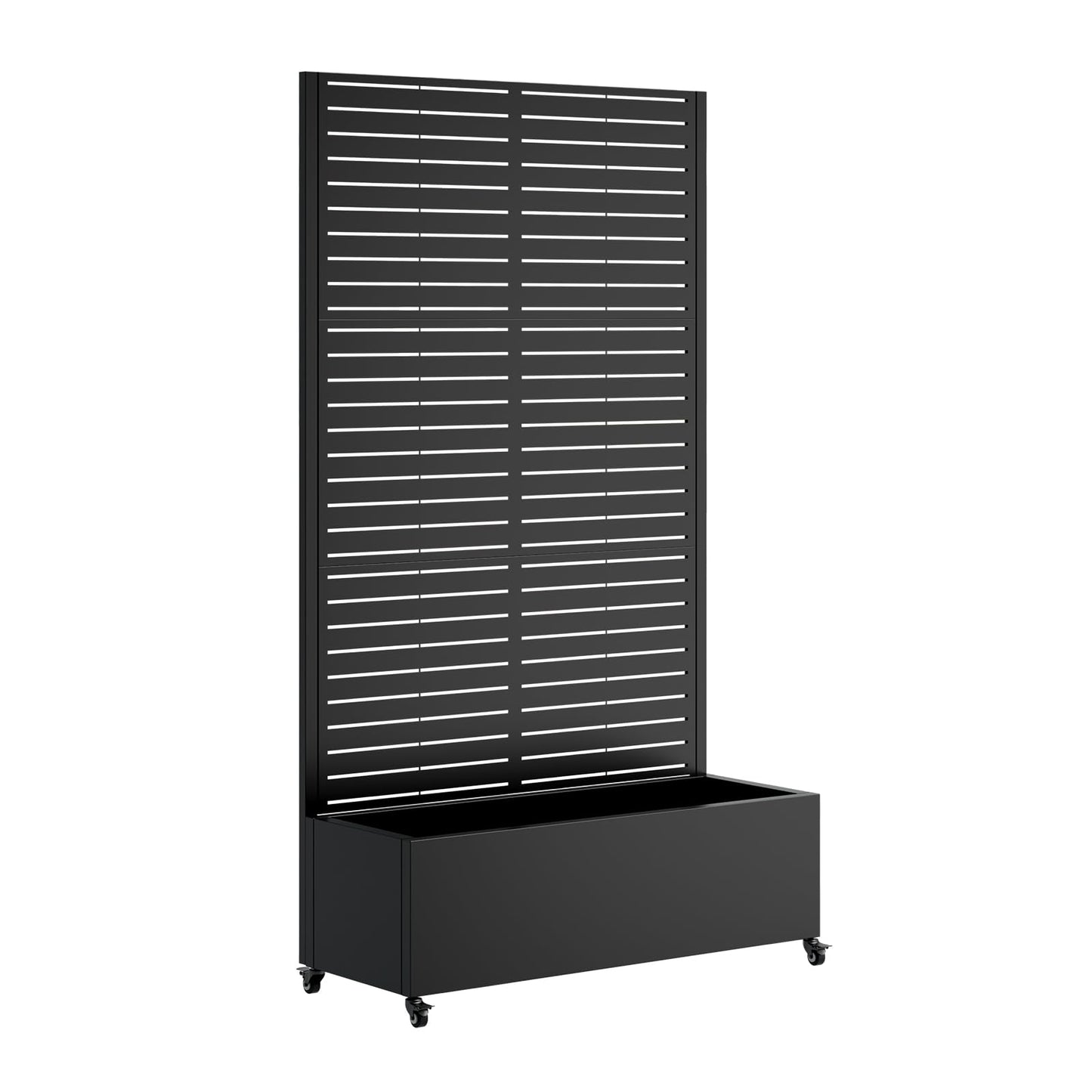 Metal Planter Box with Trellis and Wheels, 73"x35"x16" Galvanized Steel Raised Garden Bed with Drainage Holes and Privacy Screen Function for Climbing Plants, Vegetables, Flowers, and Vines–Black