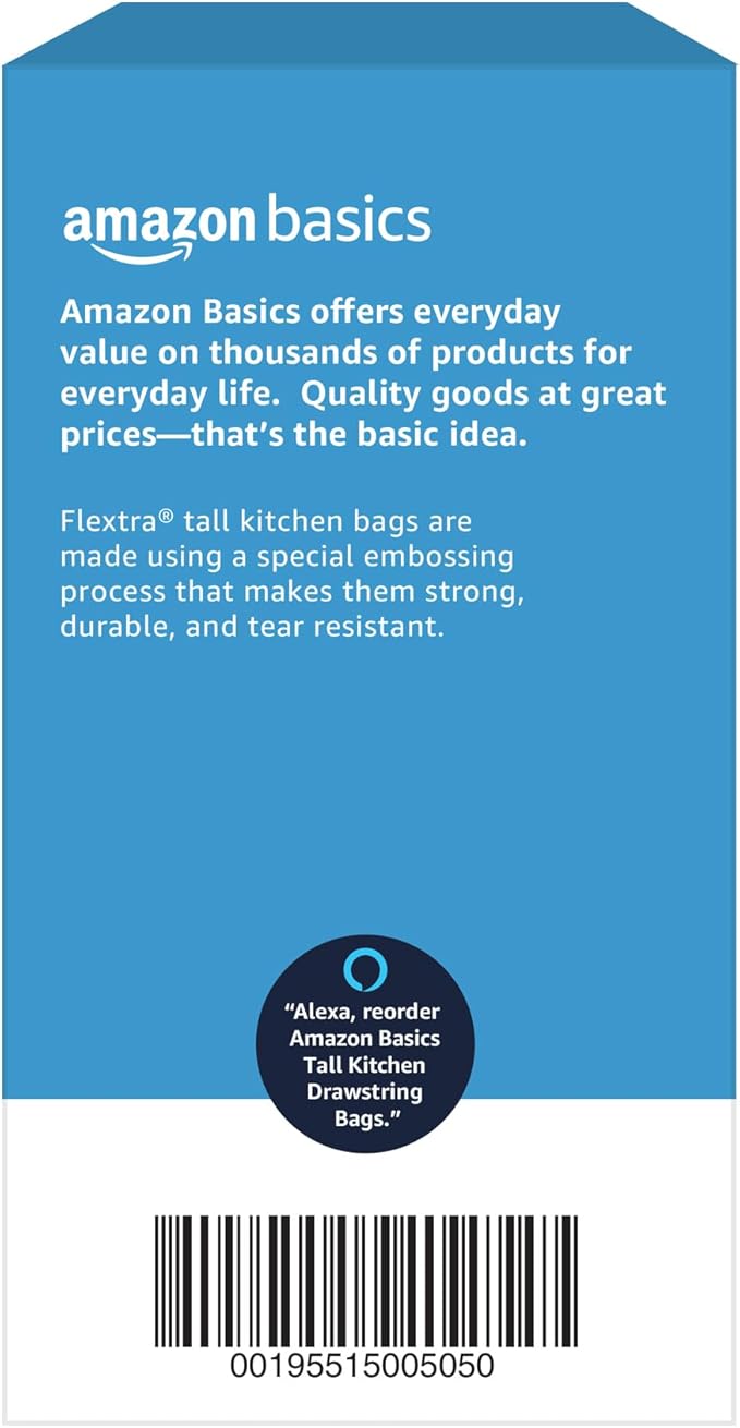 Amazon Basics Flextra Tall Kitchen Drawstring Trash Bags, 13 Gallon