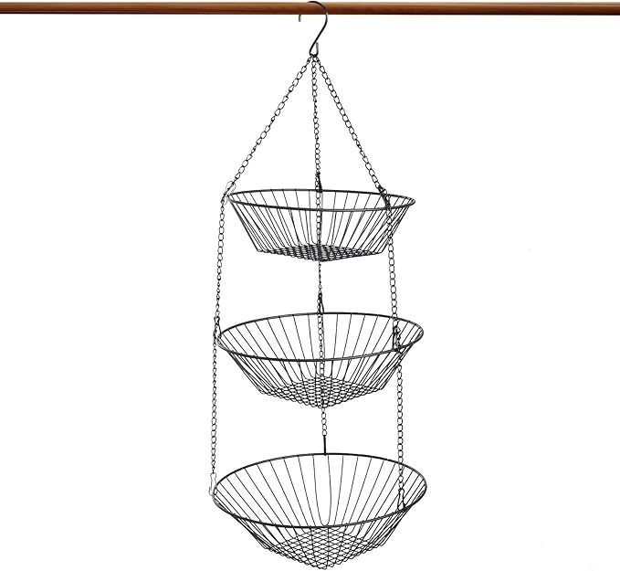 3-Tier Wire Fruit Hanging Basket 2 Packs, non-Punching Wall Hanging Storage