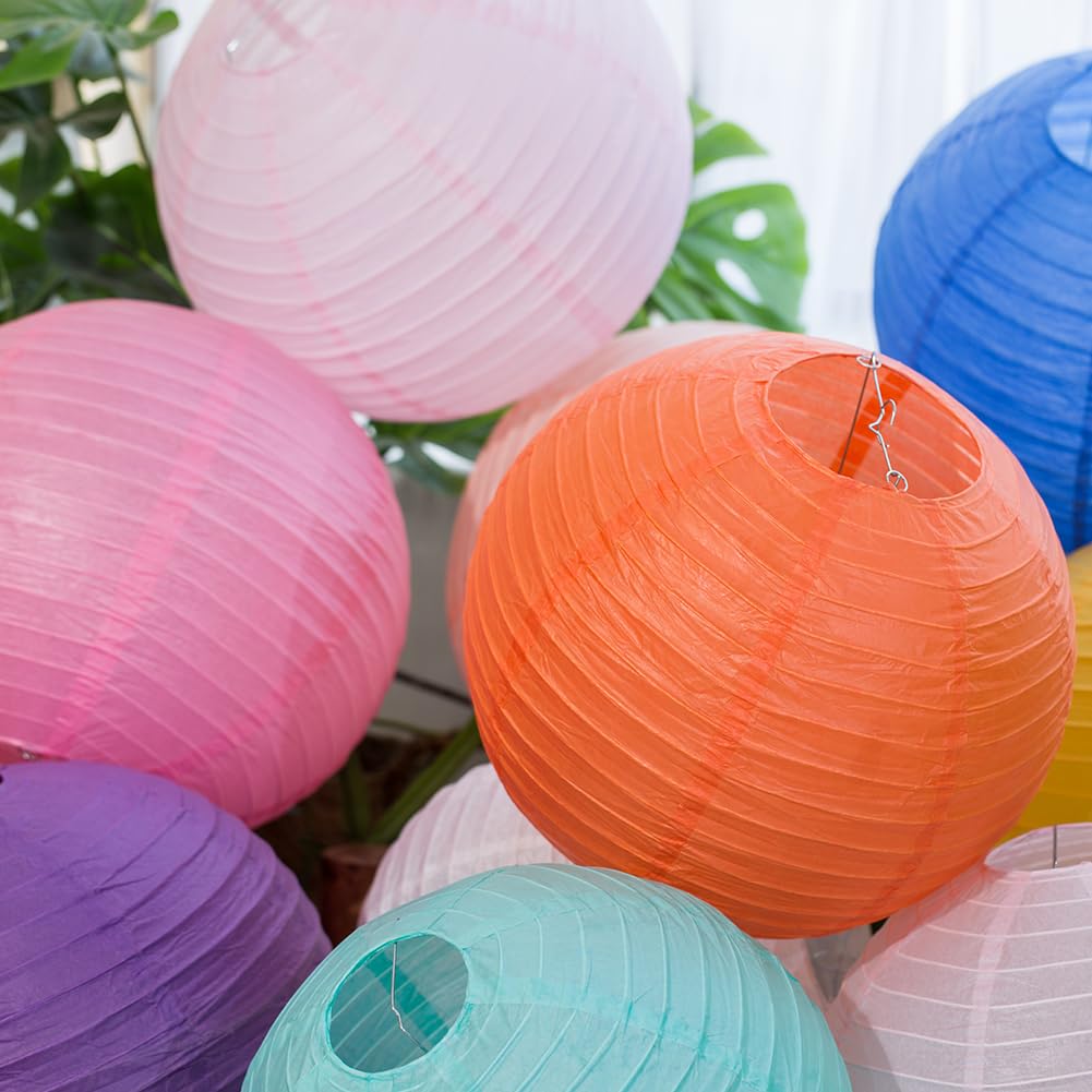 YJUQ Chinese Japanese Style Paper Lanterns, Set of 16 (Lvory, 12 inches)