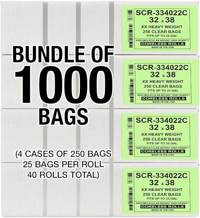 Aluf Plastics 33 Gallon 22 Micron Premium Clear Trash Bags