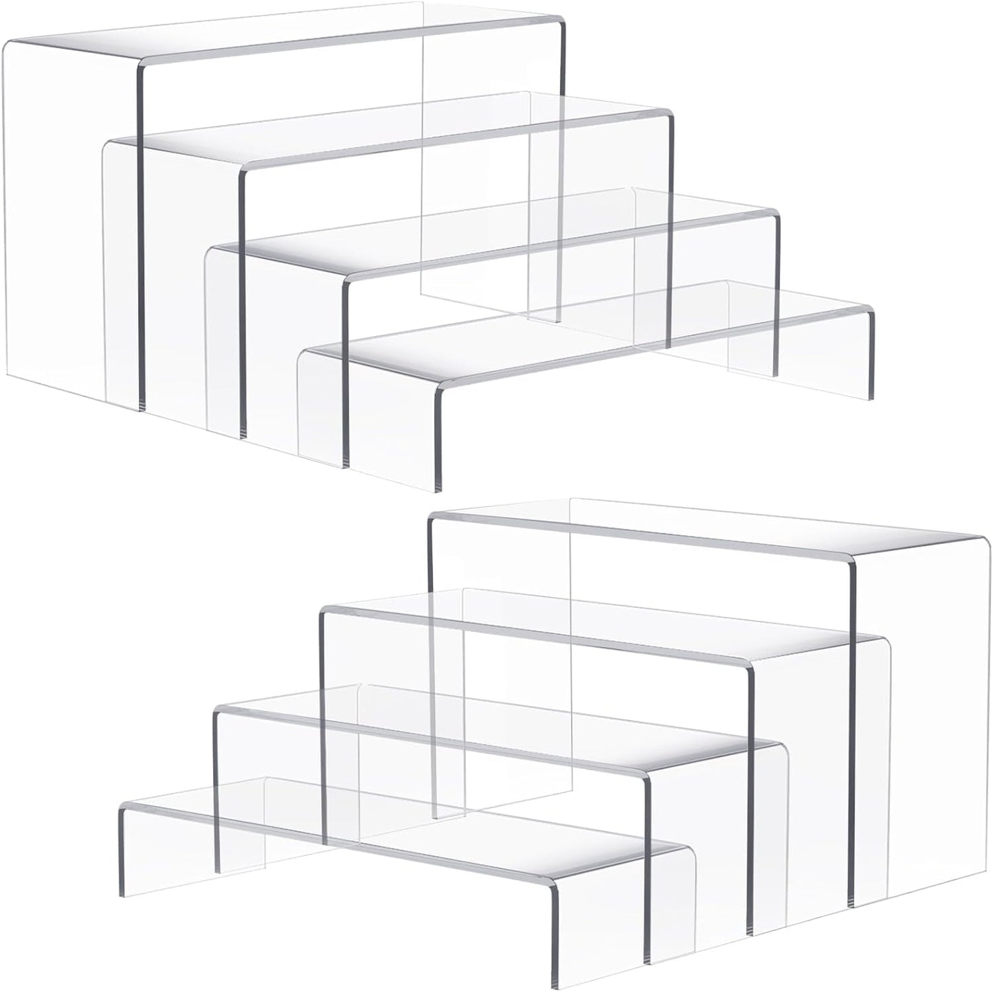 2 Set Large Acrylic Risers, 8 Pcs Rectangular Clear Acrylic Display Stand, Display Risers Shelf for Retail Desktop Shoe Showcase Jewelry Funko Pop Figures