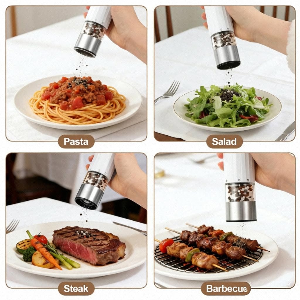 Electric Salt and Pepper Grinder Set, Adjustable Coarseness & Rechargeable, 110ml 2-Pack White Ceramic Core Grinders, Housewarming & Birthday Gifts for Women, Kitchen Gadgets
