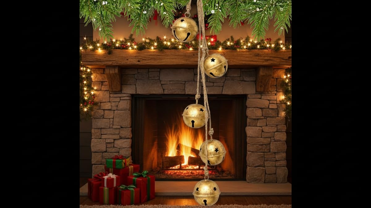 Rustic Handmade Christmas Hanging Bells for Door Chimes with Jute Rope – Farmhouse Shabby Chic Decorative Bells, Traditional Chime Bell Ghungru (18" with Rope) for Festive Home Decoration