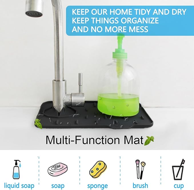2 Pieces Black Faucet Guard & Draining Mat 8.3" Mini Splash Guard Faucet Handle
