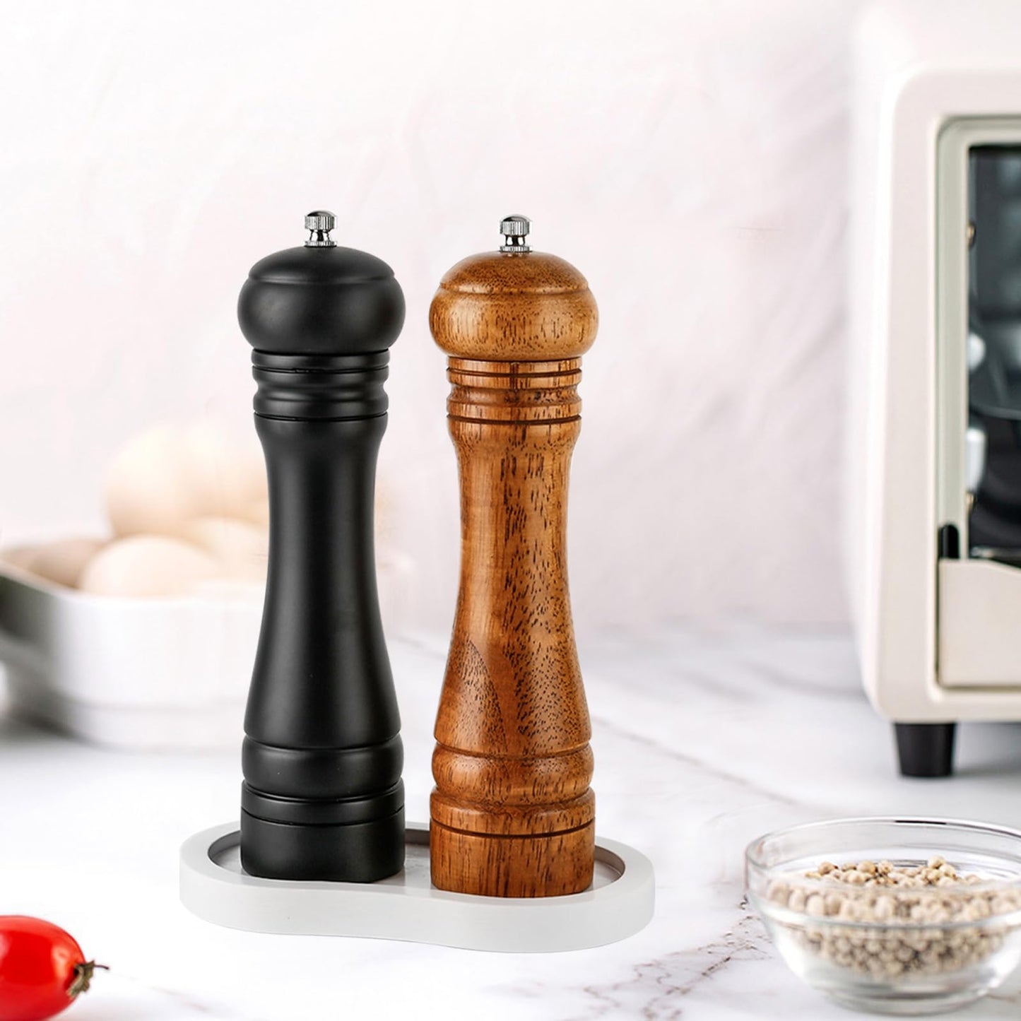 BINHAI Salt and Pepper Wood Mill Tray, White colour Pepper Grinder Rest, Work Surface and Dining Table Protector (Pepper mill not included)
