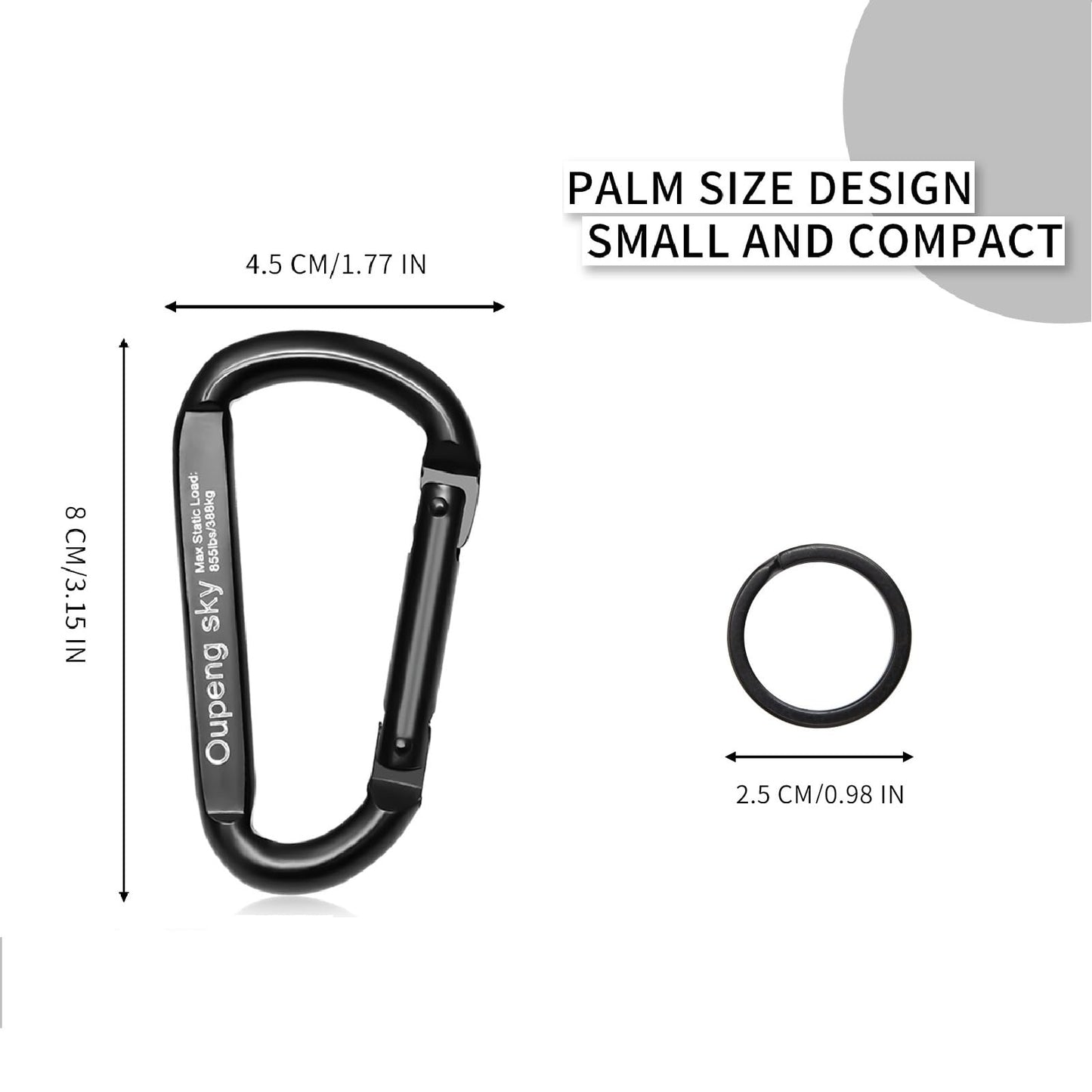 Carabiner Clip, 4 Pack, 855lbs,3" Heavy Duty Caribeaners for Hammocks, Camping Accessories, Hiking, Keychains,Outdoors and Gym etc, Small Carabiners for Dog Leash, Harness and Key Ring, Black