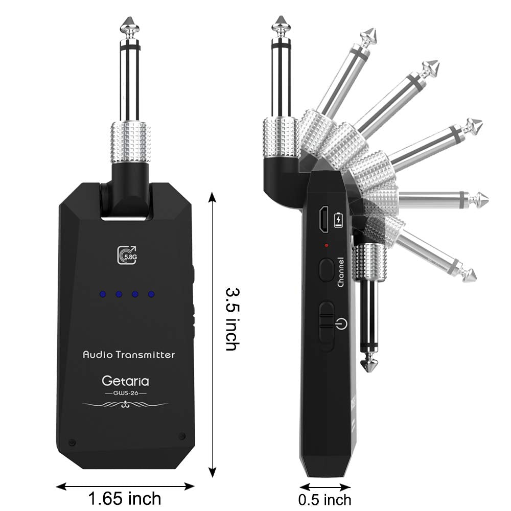 Getaria Wireless Guitar Transmitter Receiver Set 5.8GH Wireless Guitar System 4 Channels for Electric Guitar Bass (Silver/Black)