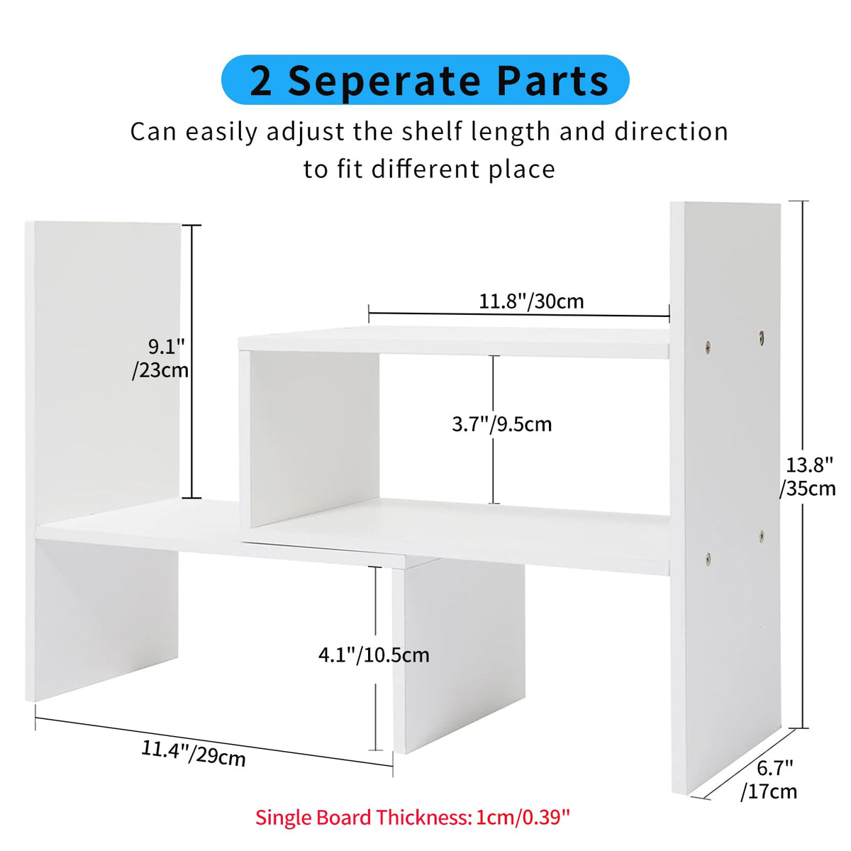 IUSEIT Desktop Shelf Organizer, Adjustable Wood Office Storage Rack, Counter Display Small Bookshelf for Home/Office/School(White)
