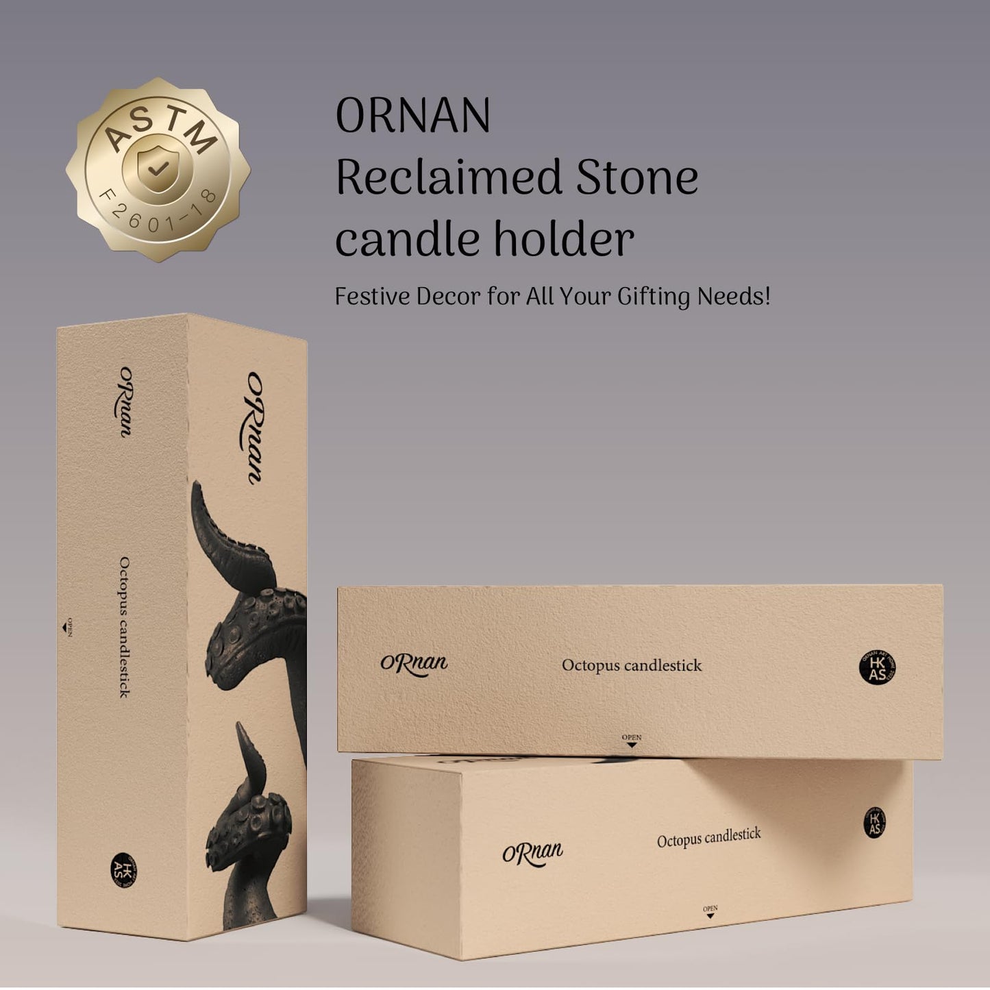 ORNAN Octopus Candlestick Holders True Natural Reclaimed Stone, Set of 2 Premium Reclaimed Stone Candlestick Holder for Wedding Dinning Party, Candle Stand for 3/4 inch Thick Candles Color Black