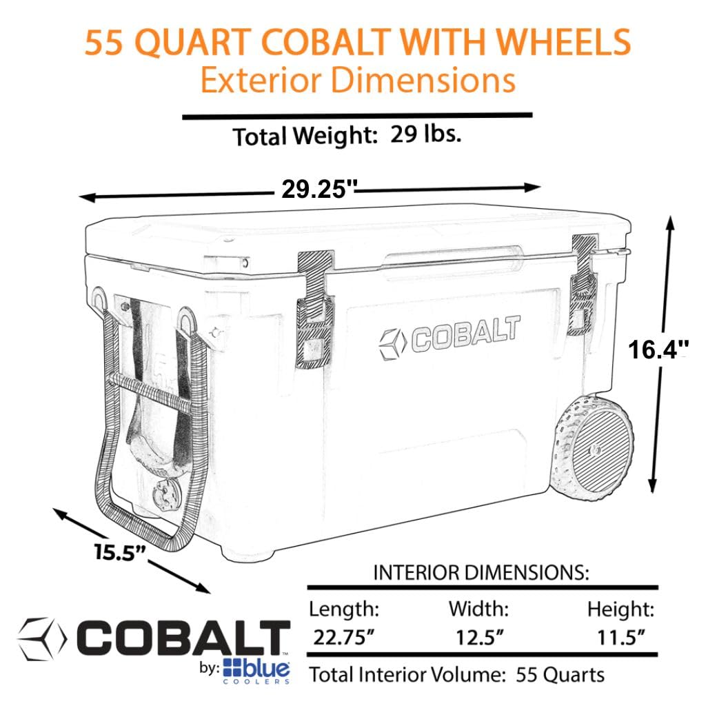 Cobalt 55 Quart Roto Molded Super Ice Cooler | Large Ice Chest - Long Term Ice Retention | (Cobalt Blue (Wheeled))
