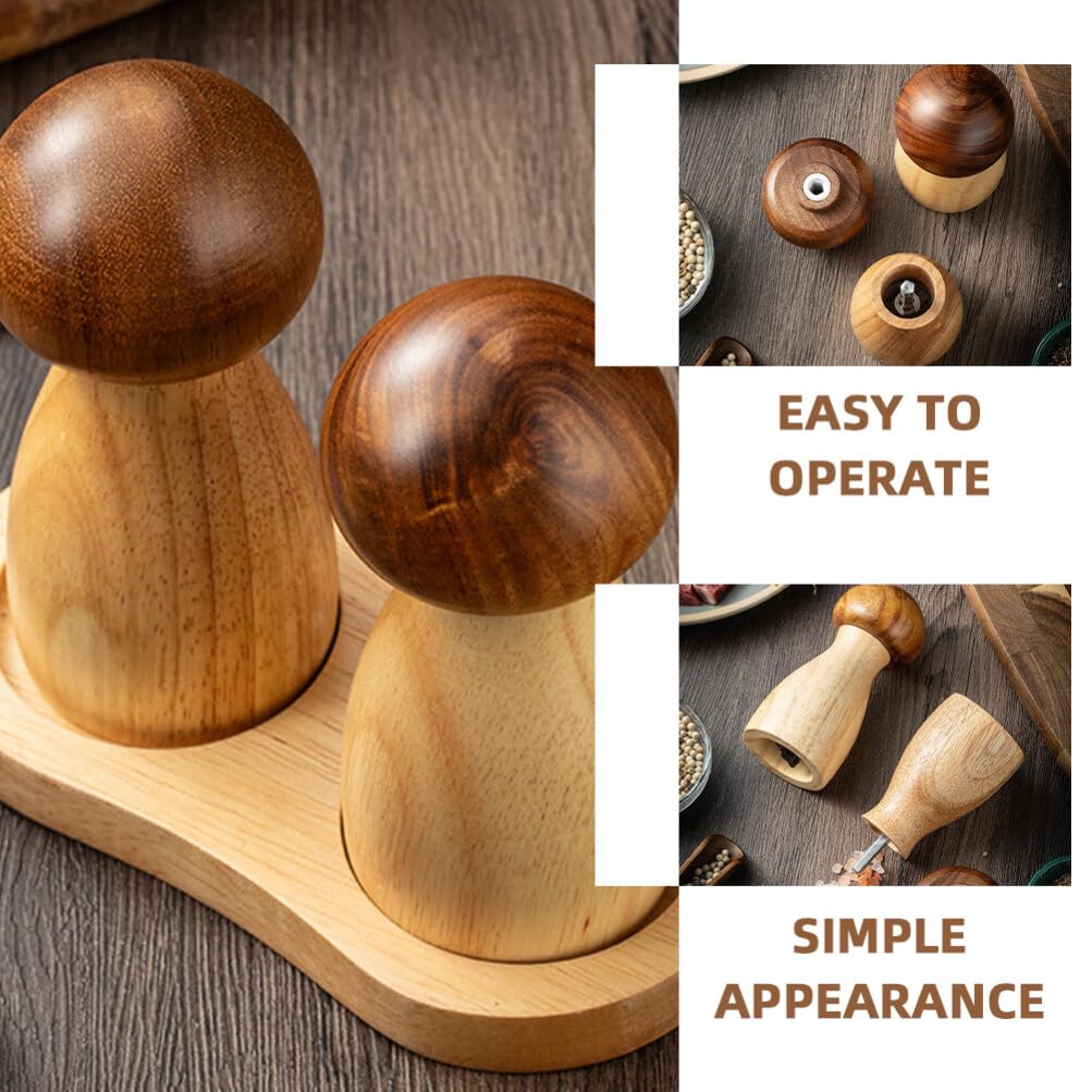 MAGICLULU Mushroom Shaped Salt and Pepper Grinder Set with Tray Manual Kitchen Spice Mill 5.90X5.11X3.14In Ideal for Home Cooking and Seasoning