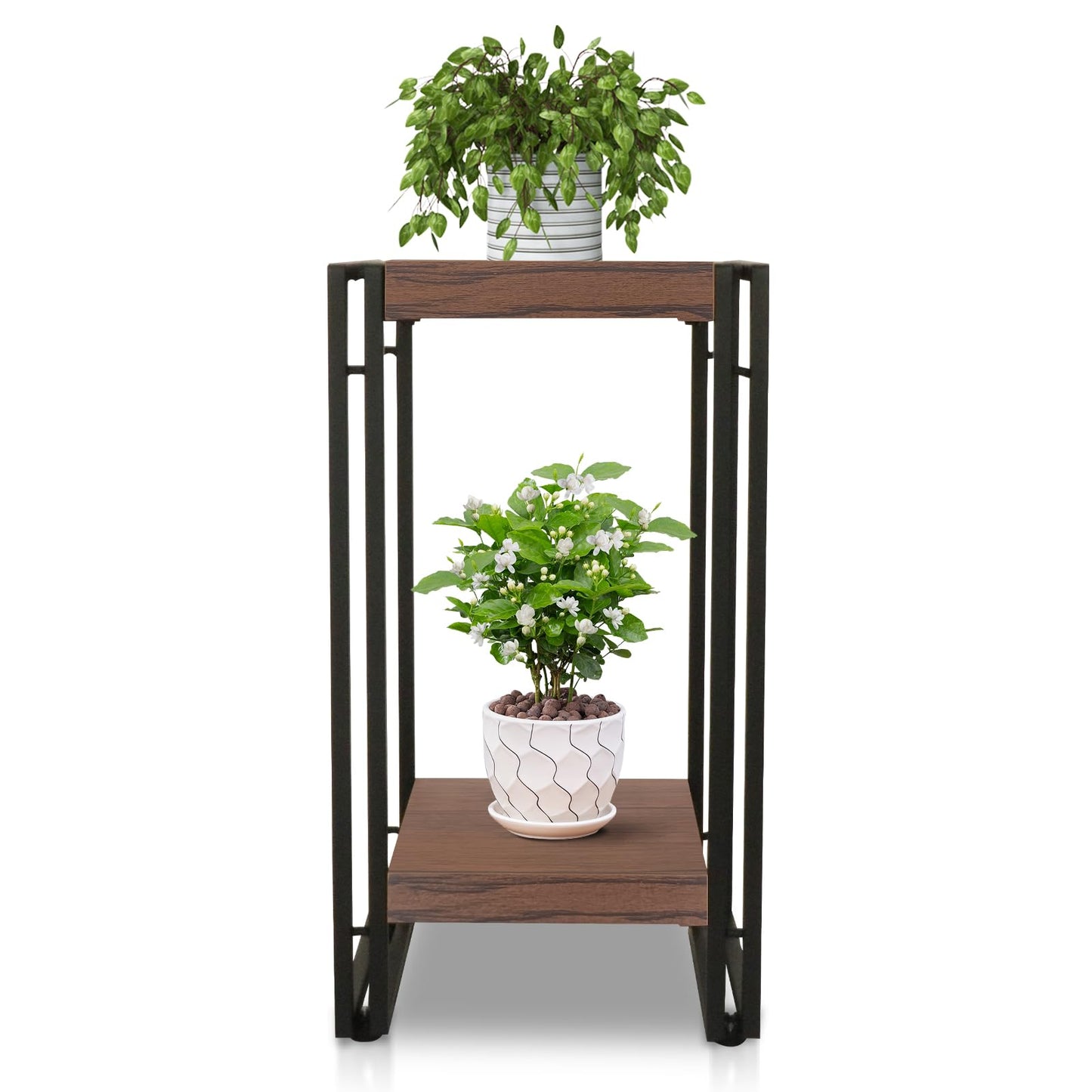fusehome 22 inch Plant Stand Table, 2 Tier Plant Shelves Indoor Flower Pots Stand Holder Modern Corner Plant Stand Rack Shelves Square Plant Tables for Office Living Room, Balcony,Brown