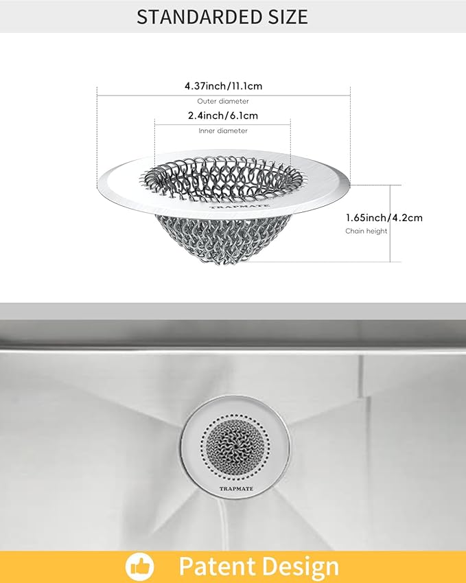 TRAPMATE 4 Pcs Kitchen Sink Drain Strainer, Stainless Steel Sink Strainer Basket