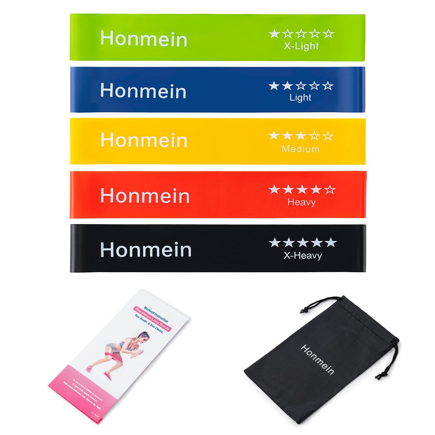 Resistance Bands for Working Out, Exercise Bands with 5 Resistance Levels Fit for Home Fitness, Strength Training, Natural Latex Resistance Band Include Instruction Guide and Carry Bag