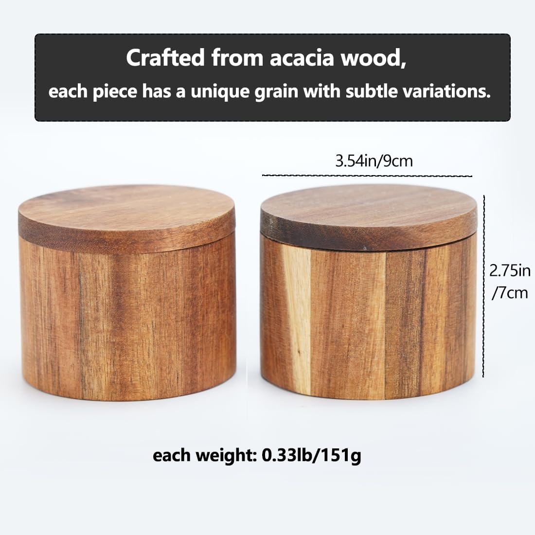 Phininia Acacia Salt Cellar, Wood Salt Box With Swivel Cover, Spice Keeper, Wood Jar For Kitchen, Perfect For Keeping Table Salt, Gourmet Salts, Herbs or Favorite Seasonings